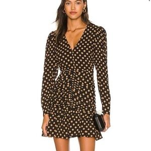 MINKPINK Black and Tan Polka Dot Long Sleeve Dress